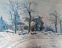 Haus in Montfoucault, Schneeeffekt nach Pissarro Gr&ouml;&szlig;e 50x60