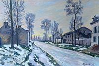 Stra&szlig;e bei Louveciennes bei Schneeschmelze, Sonnenuntergang W.148 nach Monet Gr&ouml;&szlig;e 50x70