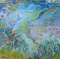 Taglilien am Uferrand W.1819 nach Monet Gr&ouml;&szlig;e 80x85
