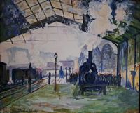 Der Bahnhof St-Lazare, Ankunft des Zuges aus der Normandie W.440 nach Monet Gr&ouml;&szlig;e 50x60