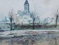 Die Kirche von Vetheuil im Schnee W.506 nach Monet Gr&ouml;&szlig;e 60x80